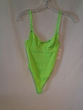 Neon Green Underwire One-Piece Bodysuit with Adjustable Straps